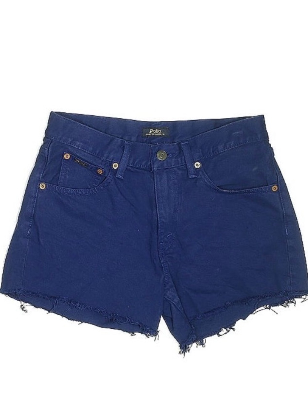 Ralph Lauren Blue Mid-Rise Frayed Hem Denim Shorts